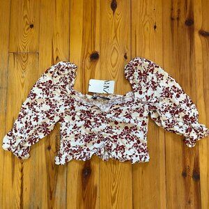ZARA Floral Cinched Off the shoulder top - White/Red - Size L